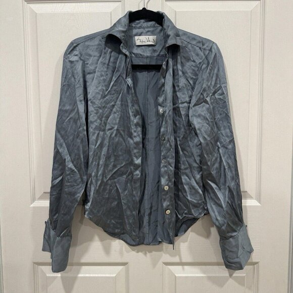 Sylvia Heisel Womens 100%‎ Silk Blouse Size 4 Blue Button-Up  Sleeve - Picture 1 of 9